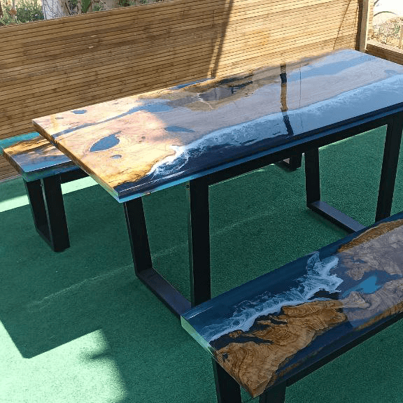 Table and Bench| Epoxy Table| Almas Turkey